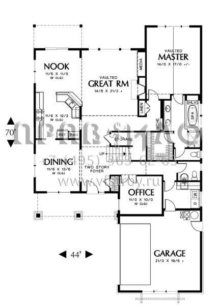 Проект двухэтажного дома с гаражом на две машины в стиле Ранчо S5-233 (2559-00403)