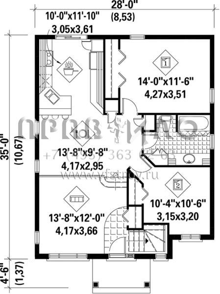 Проект одноэтажного дома без гаража в современном стиле S5-89 (6146-00035)