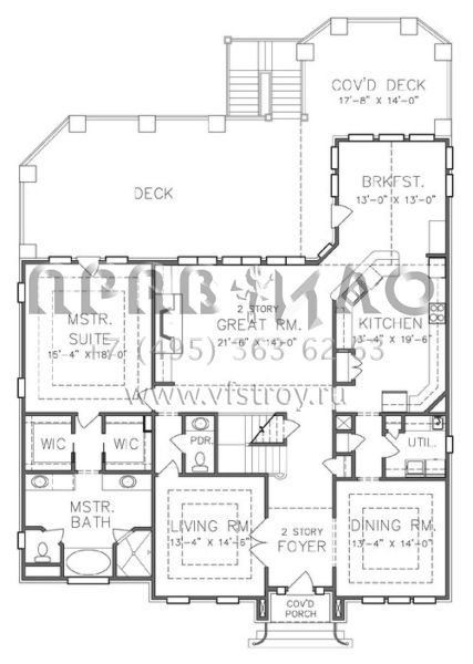 Проект двухэтажного дома с гаражом на три и более машин в стиле Ранчо S5-347 (6819-00014)