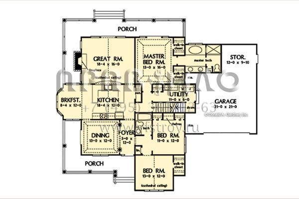 Проект одноэтажного дома с гаражом на две машины в стиле Ранчо S5-176 (2865-00380)