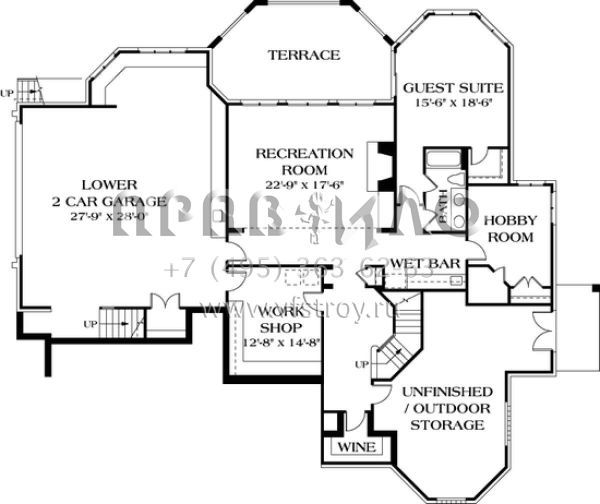 Проект двухэтажного дома с гаражом на три и более машин в стиле Ранчо S5-743 (3323-00525)