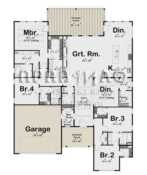 Проект одноэтажного дома с гаражом на две машины с плоской кровлей S5-277 (963-00827)