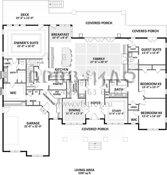 Проект одноэтажного дома с гаражом на две машины в американском стиле S5-316 (6849-00050)