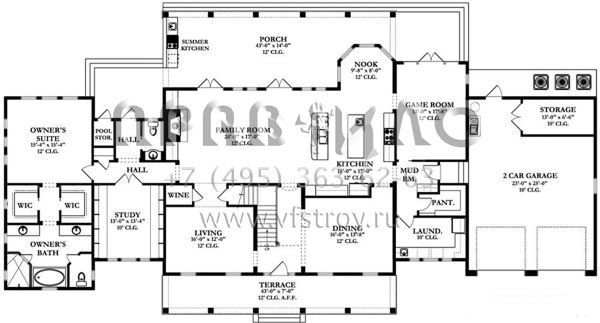 Проект двухэтажного дома с гаражом на две машины в стиле Ранчо S5-414 (3978-00002)