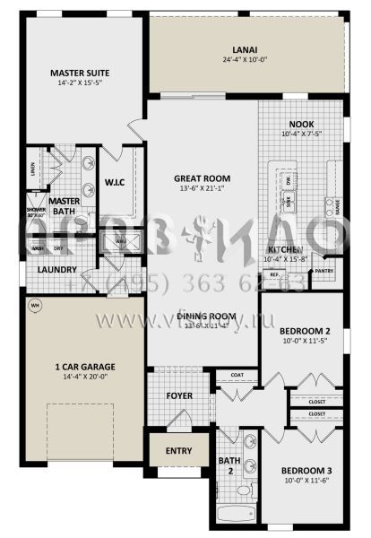 Проект одноэтажного дома с гаражом на одну машину в стиле Ранчо S5-163 (3978-00284)