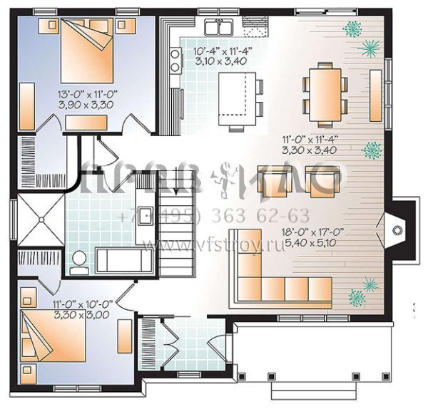Проект одноэтажного дома без гаража в стиле Ранчо S5-113 (034-01088)