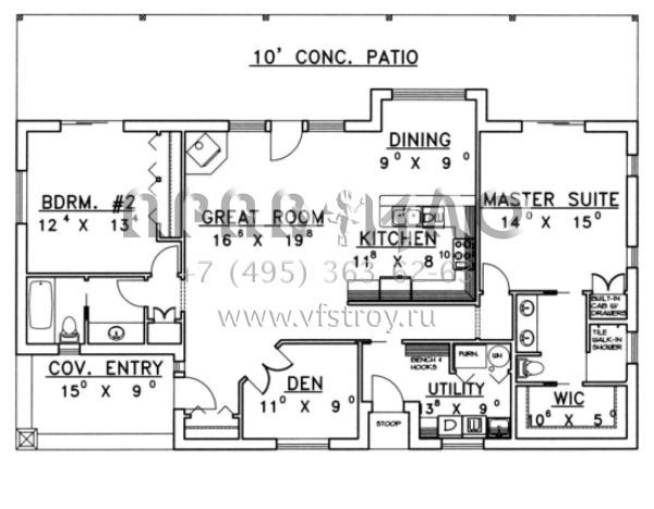 Проект одноэтажного дома без гаража в стиле Ранчо S5-160 (039-00165)
