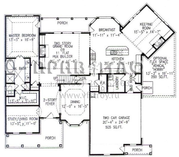Проект двухэтажного дома с гаражом на две машины в стиле Ранчо S5-278 (699-00064)