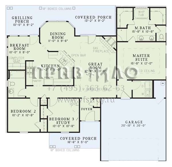 Проект одноэтажного дома с гаражом на две машины в стиле Ранчо S5-142 (110-00020)