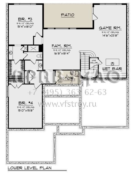 Проект одноэтажного дома с гаражом на три и более машин в американском стиле S5-330 (1020-00362)