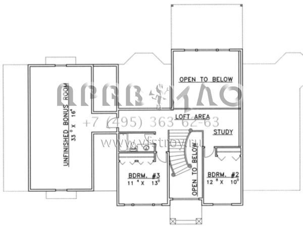 Проект двухэтажного дома с гаражом на три и более машин в стиле Ранчо S5-253 (039-00369)