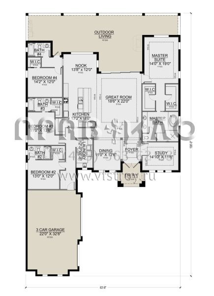 Проект одноэтажного дома с гаражом на три и более машин в прибрежном стиле S5-304 (5565-00123)