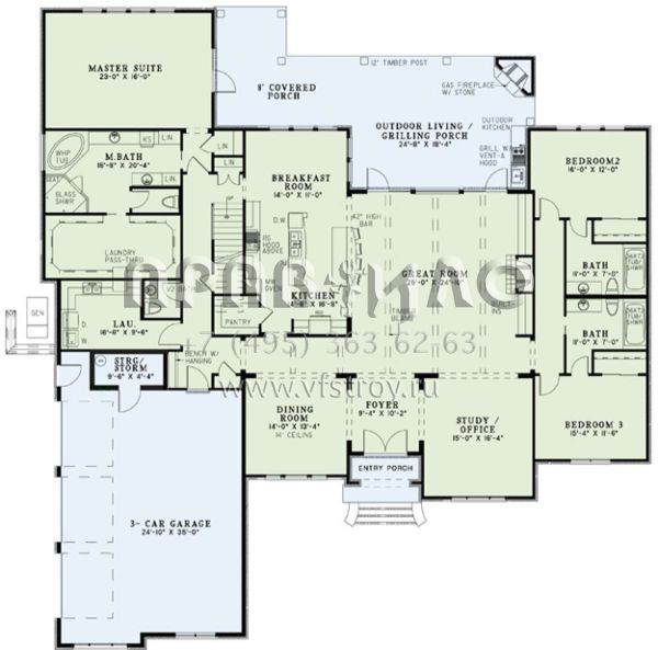 Проект одноэтажного дома с гаражом на три и более машин в английском стиле S5-350 (110-00895)