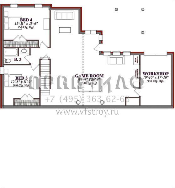 Проект двухэтажного дома с гаражом на три и более машин в стиле Ранчо S5-356 (1070-00004)