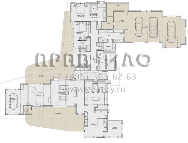 Проект одноэтажного дома с гаражом на три и более машин в современном стиле S5-357 (5829-00033)
