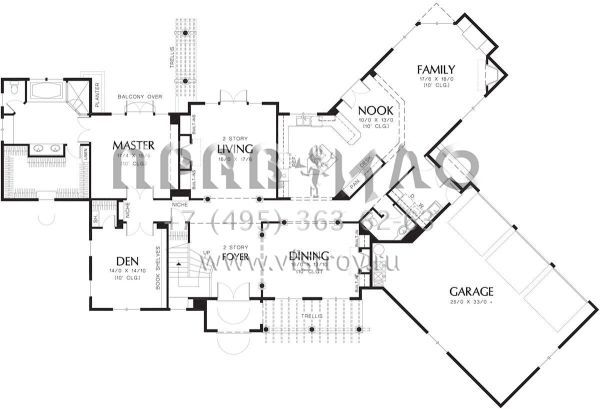 Проект двухэтажного дома с гаражом на три и более машин в стиле Ранчо S5-379 (2559-00573)