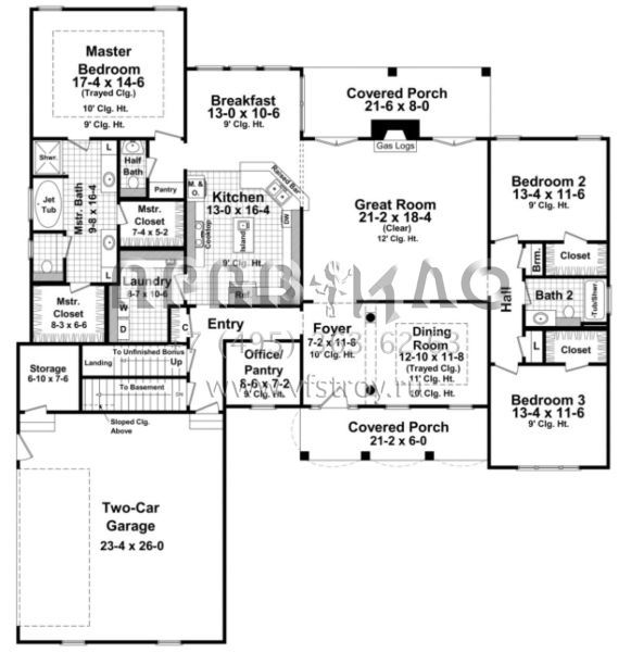 Проект одноэтажного дома с гаражом на две машины в стиле Ранчо S5-225 (348-00148)