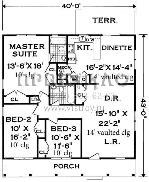 Проект одноэтажного дома без гаража в стиле Ранчо S5-139 (033-00050)