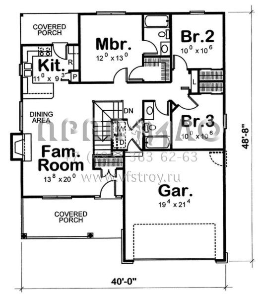 Проект одноэтажного дома с гаражом на две машины в стиле Ранчо S5-111 (402-00875)