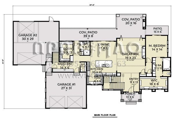 Проект двухэтажного дома с гаражом на три и более машин в современном стиле S5-490 (2464-00066)