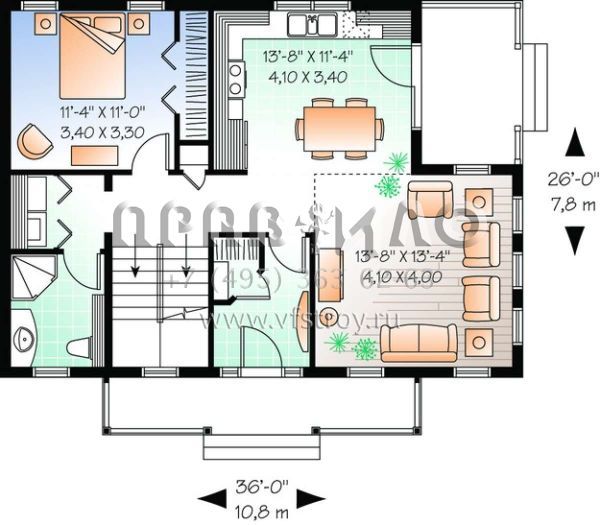 Проект двухэтажного дома без гаража в стиле Ранчо S5-140 (034-00785)