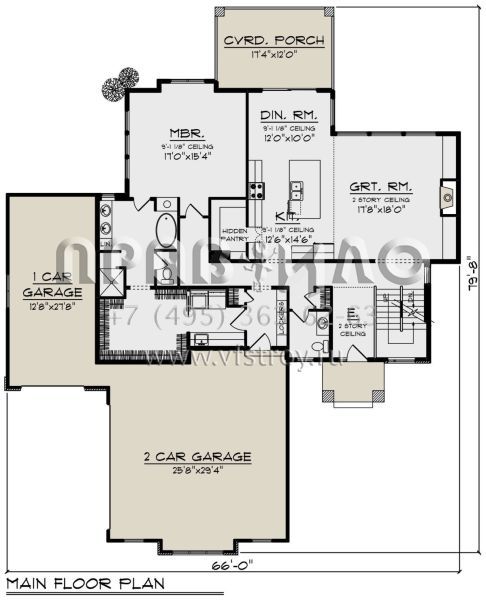 Проект двухэтажного дома с гаражом на три и более машин в стиле Райт S5-258 (1020-00339)
