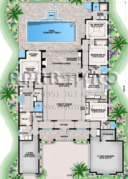 Проект одноэтажного дома с гаражом на три и более машин в прибрежном стиле S5-342 (1018-00286)