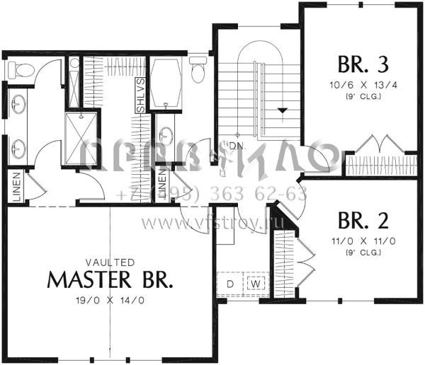 Проект двухэтажного дома с гаражом на две машины в стиле Ранчо S5-178 (2559-00751)