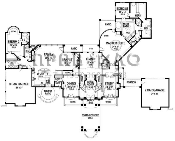 Проект двухэтажного дома с гаражом на три и более машин в прибрежном стиле S5-647 (5445-00197)