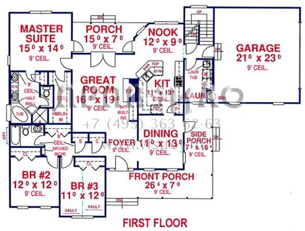 Проект одноэтажного дома с гаражом на две машины в стиле Ранчо S5-175 (4766-00126)
