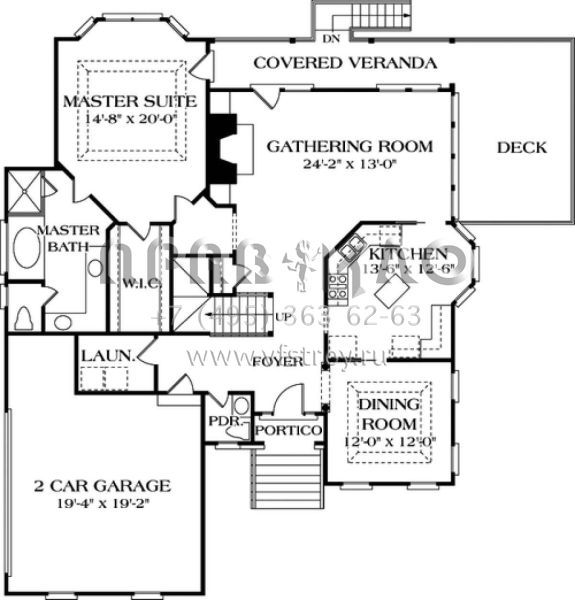Проект двухэтажного дома с гаражом на две машины в стиле Ранчо S5-224 (3323-00099)