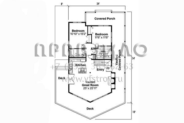 Проект двухэтажного дома без гаража в стиле Шале S5-171 (035-00255)