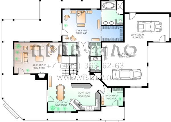 Проект двухэтажного дома с гаражом на три и более машин в стиле Ранчо S5-278 (034-00089)