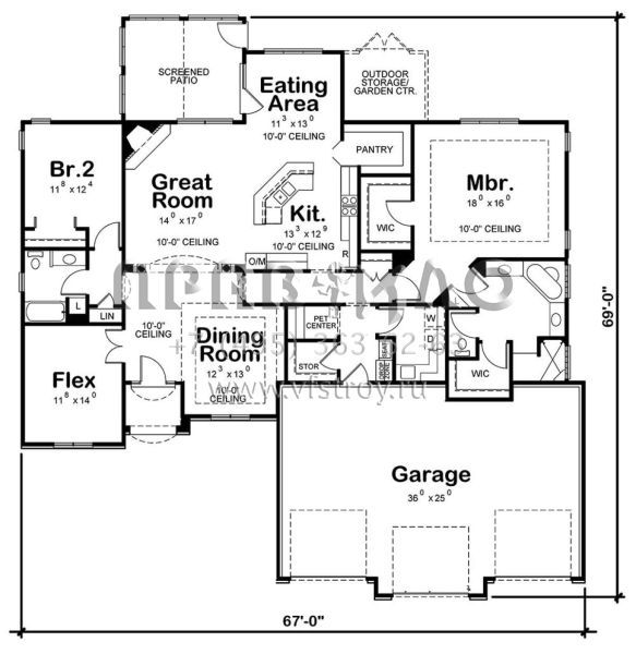Проект одноэтажного дома с гаражом на три и более машин в английском стиле S5-213 (402-01482)