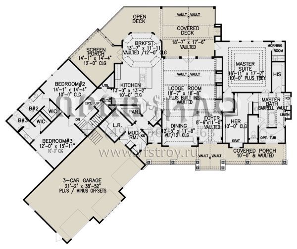 Проект одноэтажного дома с гаражом на три и более машин в американском стиле S5-274 (699-00096)
