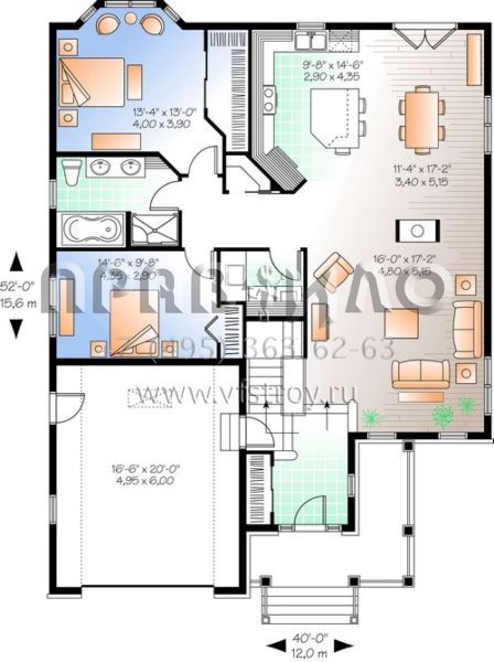 Проект двухэтажного дома с гаражом на одну машину в стиле Ранчо S5-267 (034-00969)