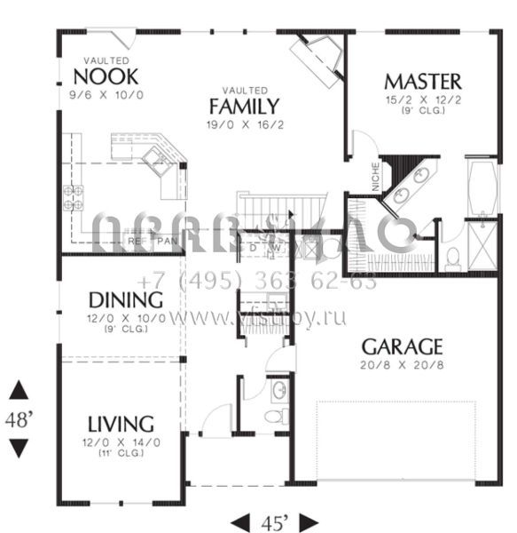 Проект двухэтажного дома с гаражом на две машины в стиле Ранчо S5-220 (2559-00299)