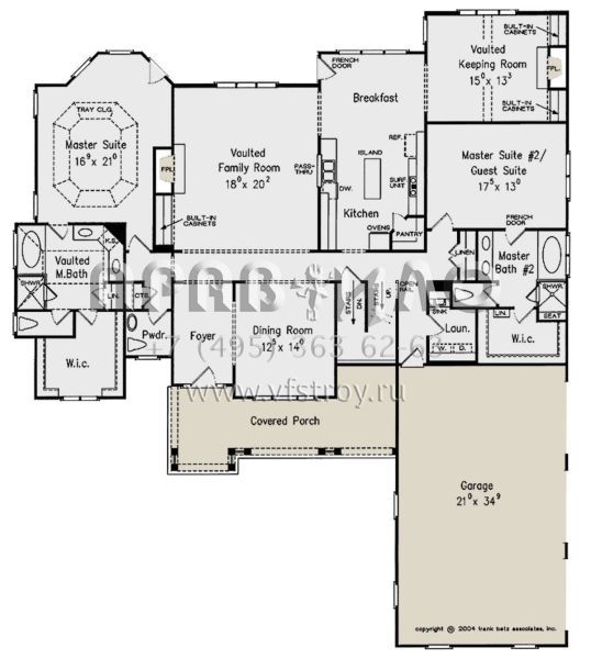 Проект двухэтажного дома с гаражом на три и более машин в стиле Ранчо S5-344 (8594-00325)