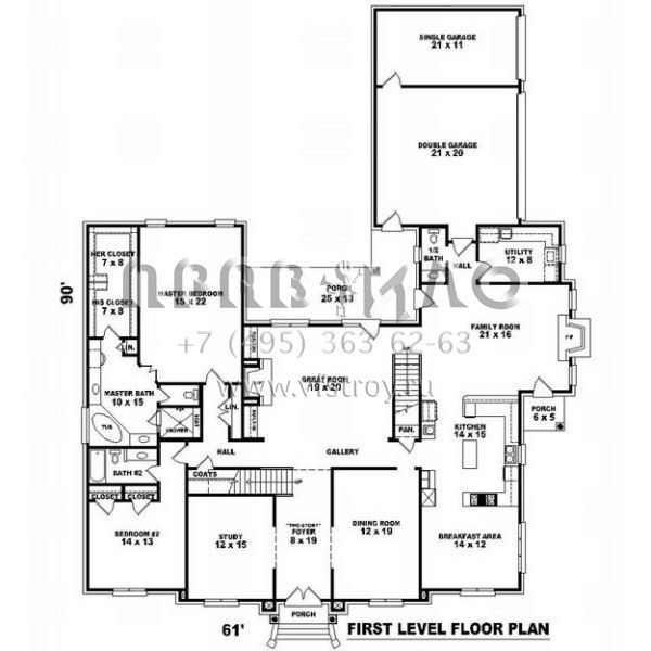Проект двухэтажного дома с гаражом на три и более машин в английском стиле S5-553 (053-02176)