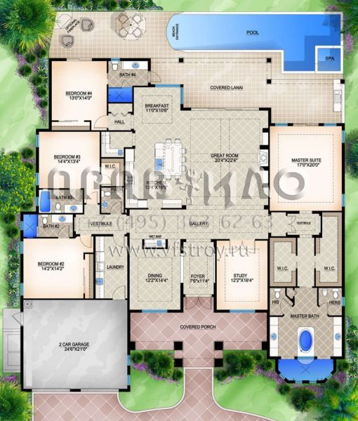 Проект одноэтажного дома с гаражом на две машины в современном стиле S5-373 (5565-00013)