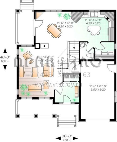 Проект двухэтажного дома с гаражом на одну машину в стиле Ранчо S5-173 (034-00722)