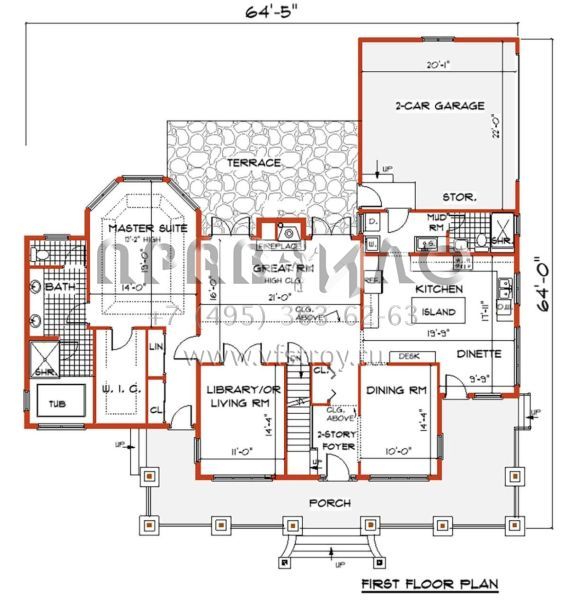 Проект двухэтажного дома без гаража в стиле Ранчо S5-243 (033-00130)