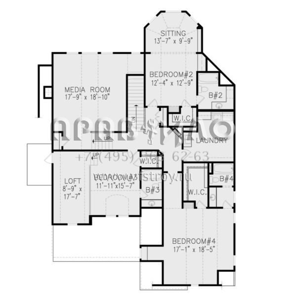 Проект двухэтажного дома с гаражом на три и более машин в стиле Ранчо S5-492 (699-00325)