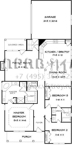 Проект одноэтажного дома с гаражом на две машины в стиле Ранчо S5-169 (6082-00127)