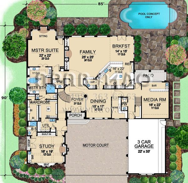 Проект двухэтажного дома с гаражом на три и более машин в прибрежном стиле S5-553 (5445-00317)