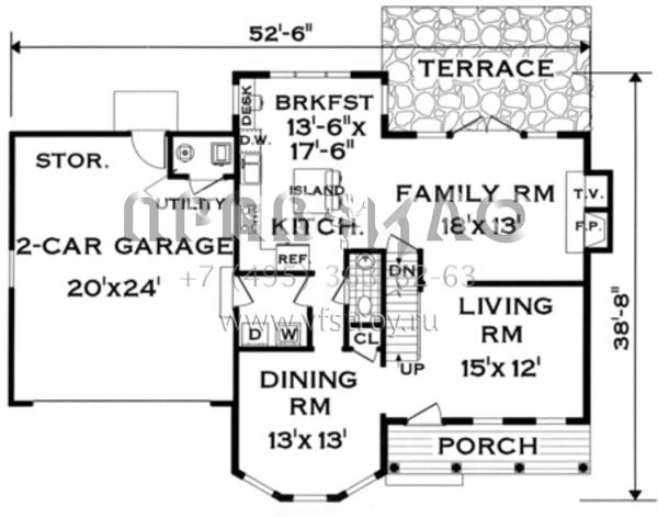 Проект двухэтажного дома с гаражом на две машины в стиле Особняк S5-186 (033-00110)