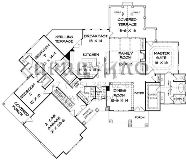 Проект одноэтажного дома с гаражом на две машины в американском стиле S5-246 (6082-00009)