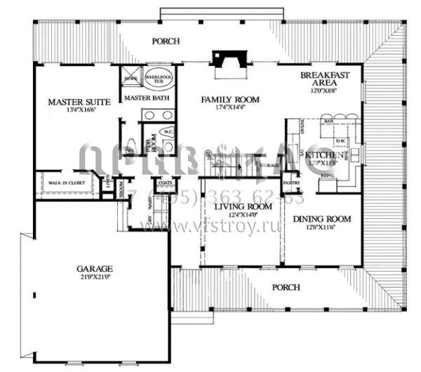 Проект двухэтажного дома с гаражом на две машины в стиле Ранчо S5-199 (7922-00024)