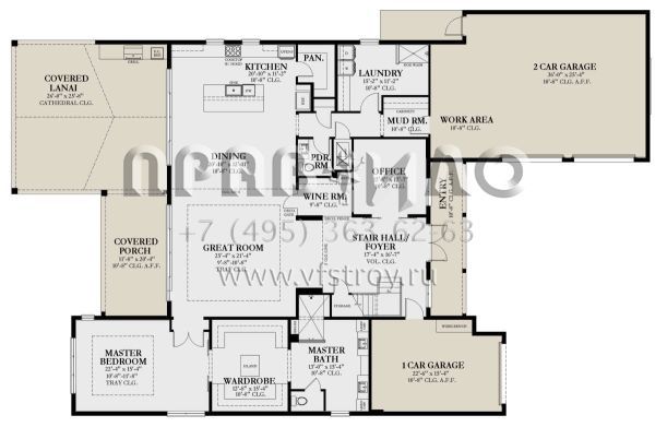 Проект двухэтажного дома с гаражом на три и более машин в стиле Ранчо S5-459 (3978-00268)