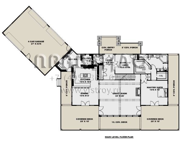 Проект двухэтажного дома с гаражом на три и более машин в американском стиле S5-614 (039-00739)